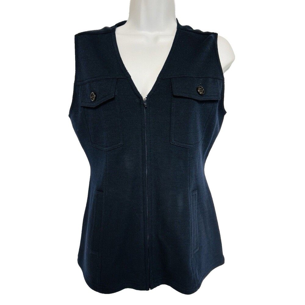 VTG Classiques Entier Petite Women S Wool V Neck Zip Sleeveless Vest Top Pockets